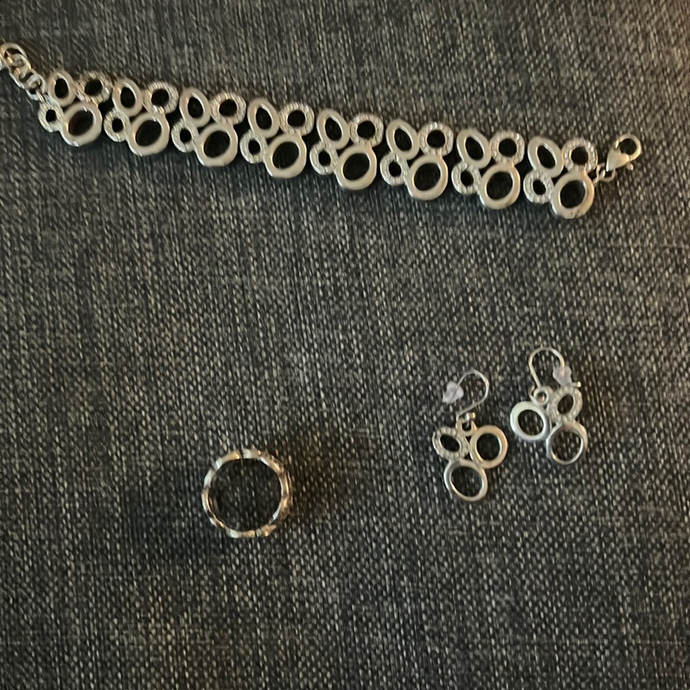 Brightonretired silverplateCalliope swavorski crystals size 7 ring matching set